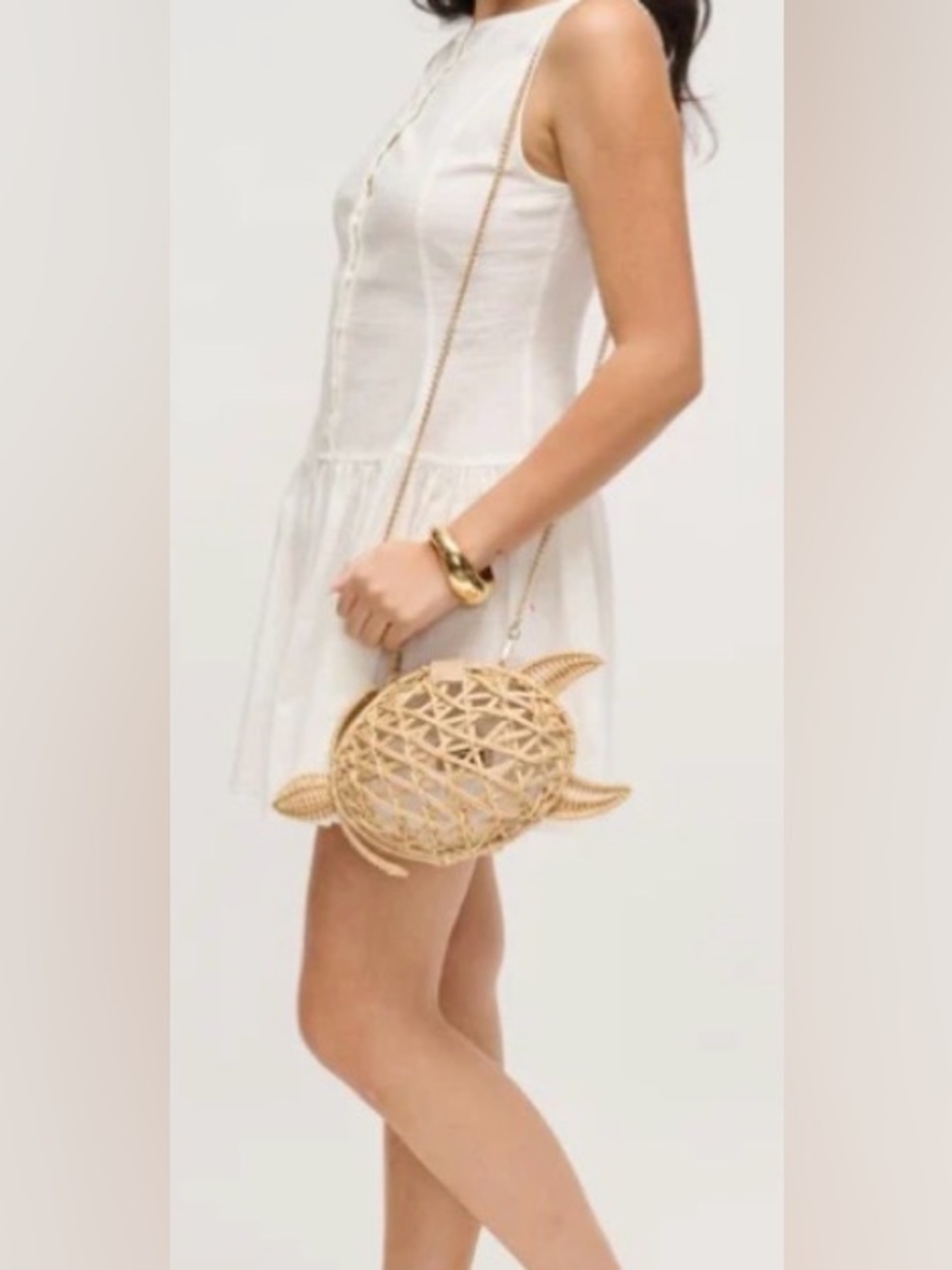 Alessia Woven Straw Turtle Crossbody Bag - Natural NWT